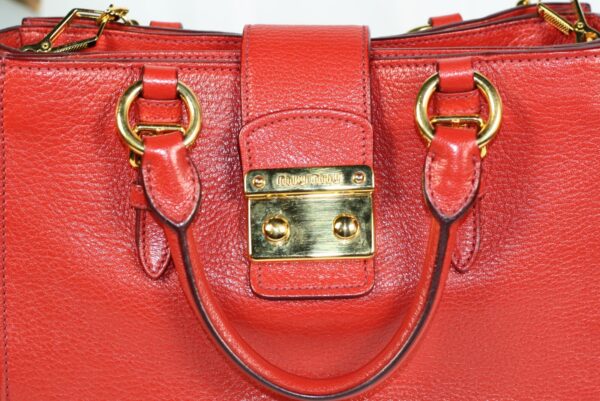 p1-168.jpg Miu Miu Red Calfskin Leather 2-Way Top Handle Shoulder Bag Gold Hardware