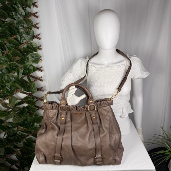 p1-170.jpg Miu Miu Gray Ruched Calfskin 2-Way Tote Shoulder Bag