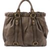 p1-172.jpg Miu Miu Gray Ruched Calfskin 2-Way Tote Shoulder Bag
