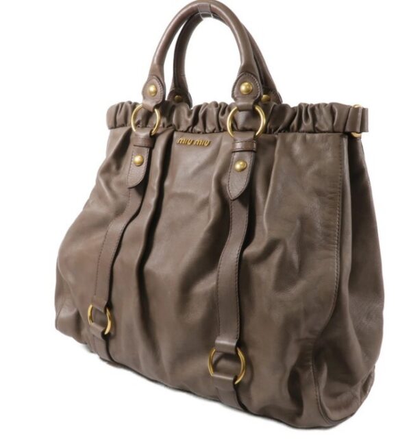 p1-173.jpg Miu Miu Gray Ruched Calfskin 2-Way Tote Shoulder Bag