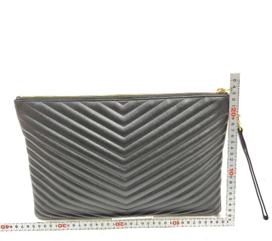 p1-212.jpg Saint Laurent YSL Monogram Matelassé Chevron Black Leather Document Clutch 440222