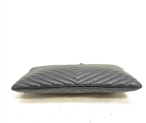 p1-220.jpg Saint Laurent YSL Monogram Matelassé Chevron Black Leather Document Clutch 440222