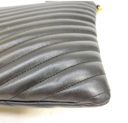 p1-222.jpg Saint Laurent YSL Monogram Matelassé Chevron Black Leather Document Clutch 440222