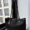 p1-223.jpg Chanel Surpique Chevron Calfskin CC Charm Black Leather Large Shopping Tote