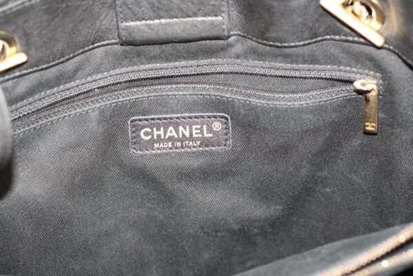 p1-236.jpg Chanel Surpique Chevron Calfskin CC Charm Black Leather Large Shopping Tote