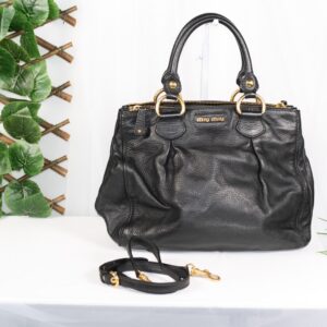 Miu Miu Black Ruched Pebbled Leather 2-Way Top Handle Crossbody Bag