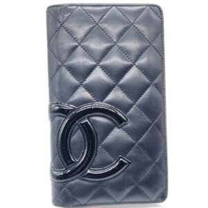 Chanel Cambon Ligne Black Quilted Leather Long Wallet Hot Pink Interior