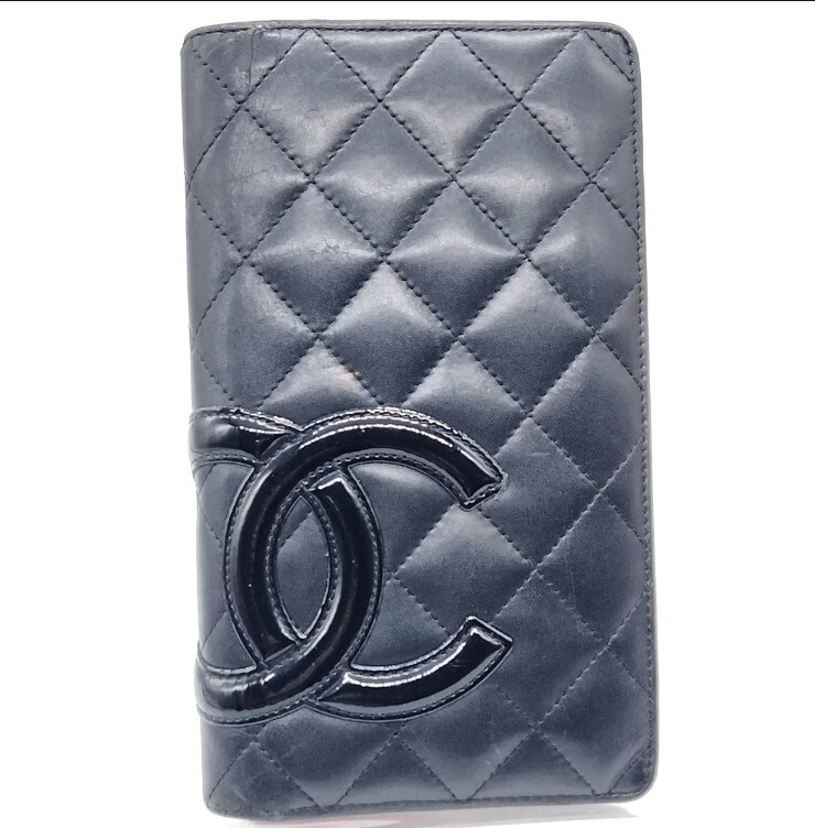 Chanel Cambon Ligne Black Quilted Leather Long Wallet Hot Pink Interior