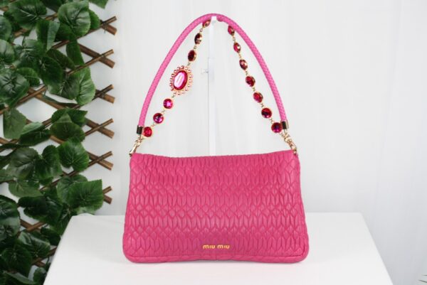 p1-44.jpg Miu Miu Miu Crystal Fuchsia Matelassé Nappa Leather Shoulder Bag 5BF068