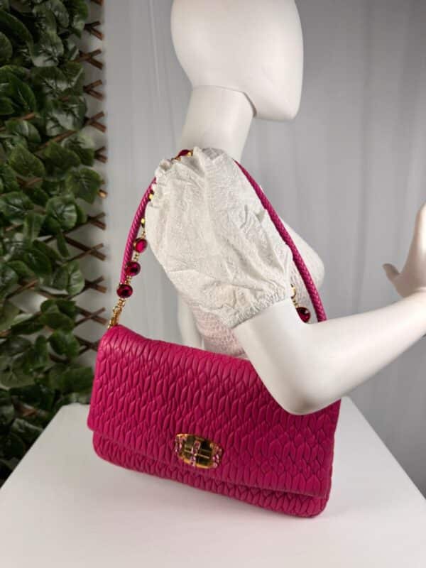p1-45.jpg Miu Miu Miu Crystal Fuchsia Matelassé Nappa Leather Shoulder Bag 5BF068