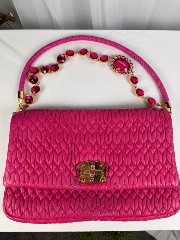 p1-48.jpg Miu Miu Miu Crystal Fuchsia Matelassé Nappa Leather Shoulder Bag 5BF068