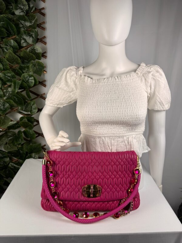 p1-49.jpg Miu Miu Miu Crystal Fuchsia Matelassé Nappa Leather Shoulder Bag 5BF068