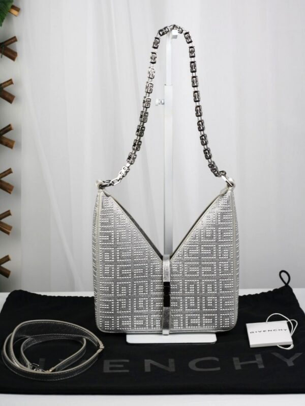 p1-5.jpg Givenchy Cut Out Mini Bag Silvery Grey Crystal Embellished Silk NWT