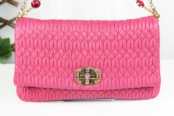 p1-52.jpg Miu Miu Miu Crystal Fuchsia Matelassé Nappa Leather Shoulder Bag 5BF068