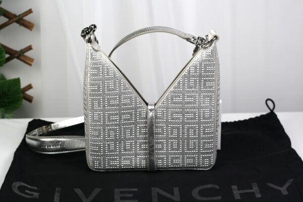 p1-6.jpg Givenchy Cut Out Mini Bag Silvery Grey Crystal Embellished Silk NWT