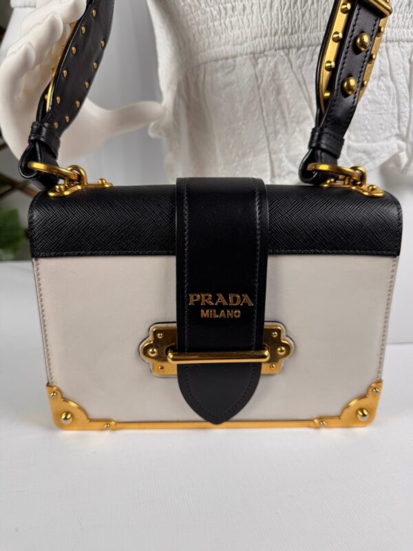 p1-99.jpg Prada Cahier White and Black Leather Crossbody Bag 1BD045
