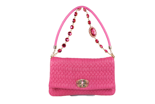 pink miu miu cover Miu Miu Miu Crystal Fuchsia Matelassé Nappa Leather Shoulder Bag 5BF068