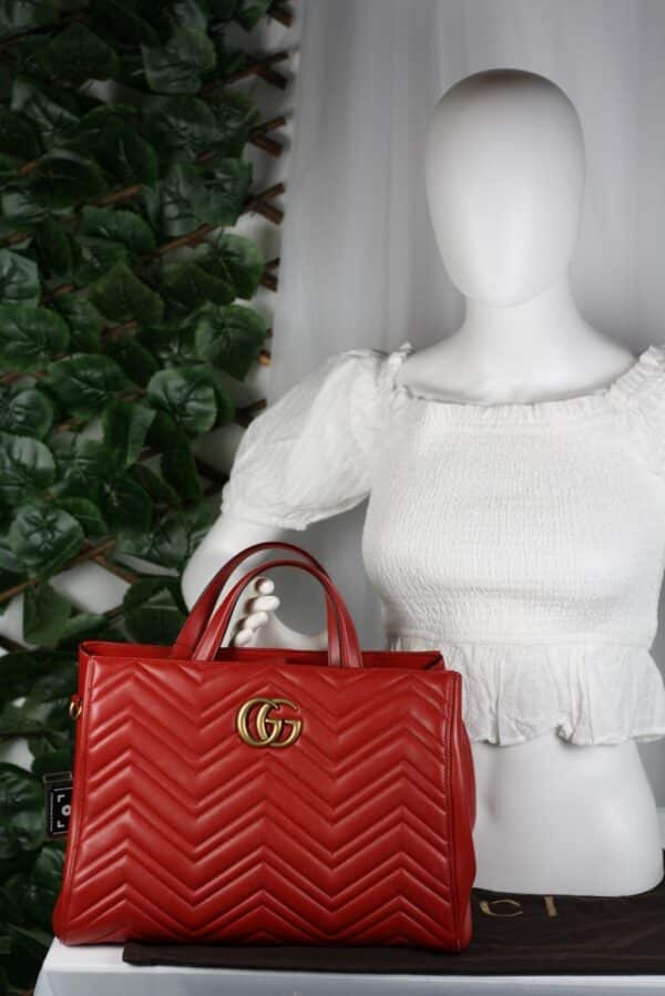p1-101.jpg Gucci GG Marmont Medium Red Matelassé Leather Top Handle Tote