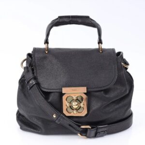 Chloé Elsie Black Pebbled Leather Shoulder Bag with Gold-Tone Hardware