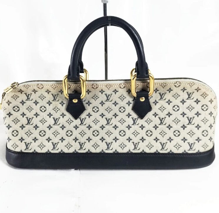 Louis Vuitton Mini Lin Alma Long Horizontal Monogram Handbag Navy