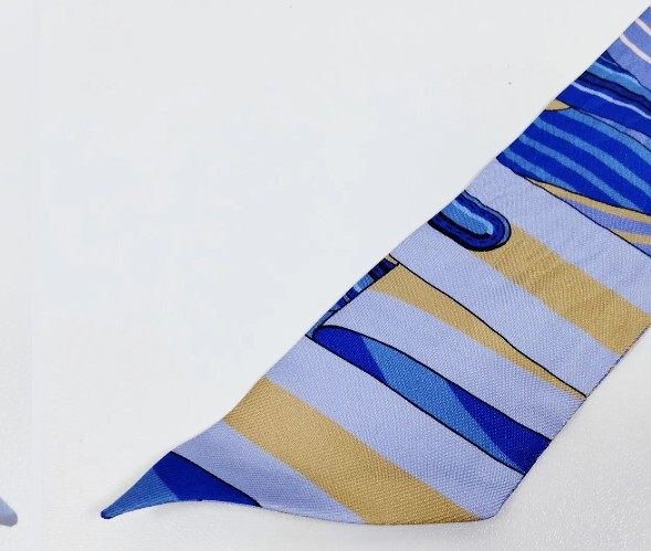 Hermès Twilly Silk Scarf Blue, Lavender & Yellow Equestrian Print