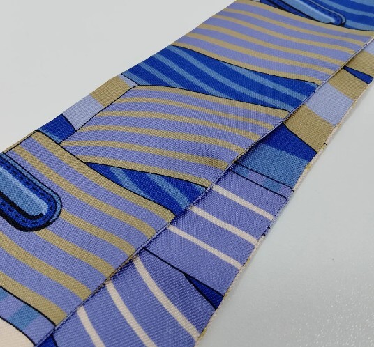 Hermès Twilly Silk Scarf Blue, Lavender & Yellow Equestrian Print