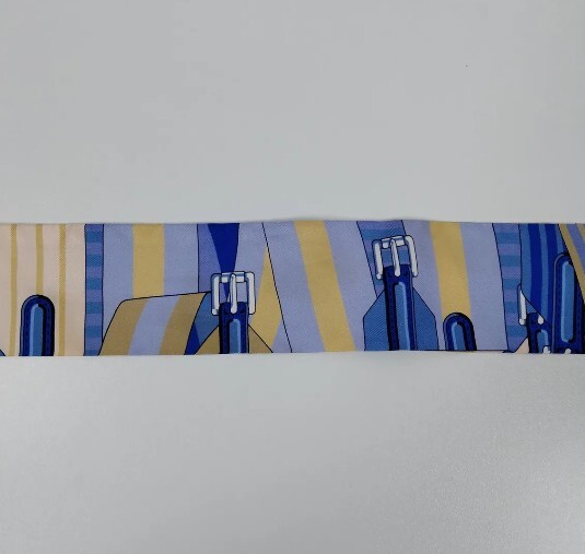Hermès Twilly Silk Scarf Blue, Lavender & Yellow Equestrian Print