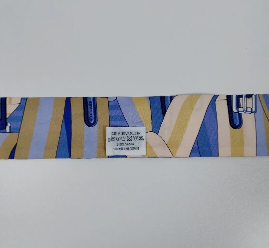 Hermès Twilly Silk Scarf Blue, Lavender & Yellow Equestrian Print