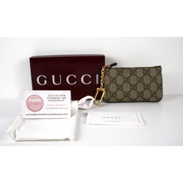 p1-166.jpg Gucci GG Supreme Monogram Canvas Zip Key Pouch with Gold-Tone Clip new w/box