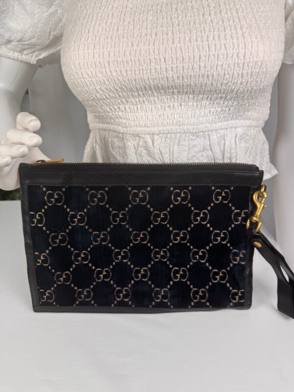 p1-197.jpg Gucci Ophidia GG Velvet Wristlet Clutch Navy Blue with Red Web Stripe