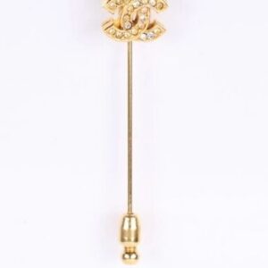 Chanel Vintage Strass Gold-Tone CC Crystal Stick Pin Brooch