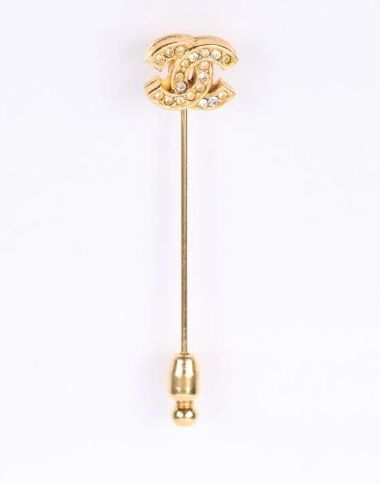 Chanel Vintage Strass Gold-Tone CC Crystal Stick Pin Brooch