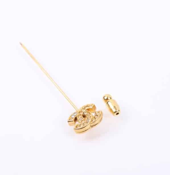 p1-203.jpg Chanel Vintage Strass Gold-Tone CC Crystal Stick Pin Brooch