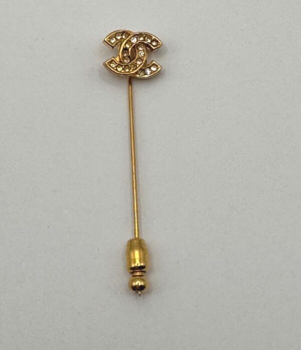 p1-206.jpg Chanel Vintage Strass Gold-Tone CC Crystal Stick Pin Brooch