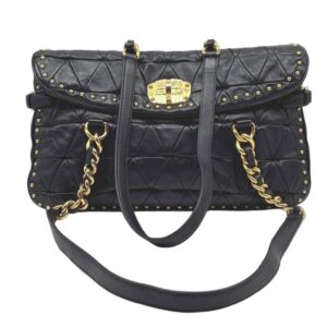 Miu Miu Nappa Quilted Studded Tote Deep Eggplant Purple Gold Hardware