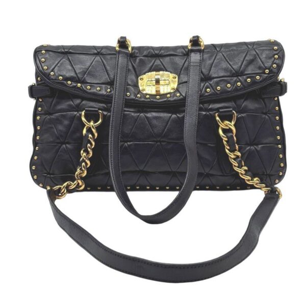 p1-69.jpg Miu Miu Nappa Quilted Studded Tote Deep Eggplant Purple Gold Hardware