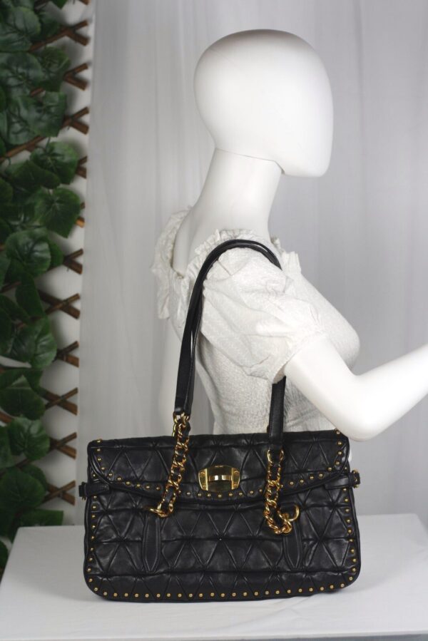 p1-70.jpg Miu Miu Nappa Quilted Studded Tote Deep Eggplant Purple Gold Hardware