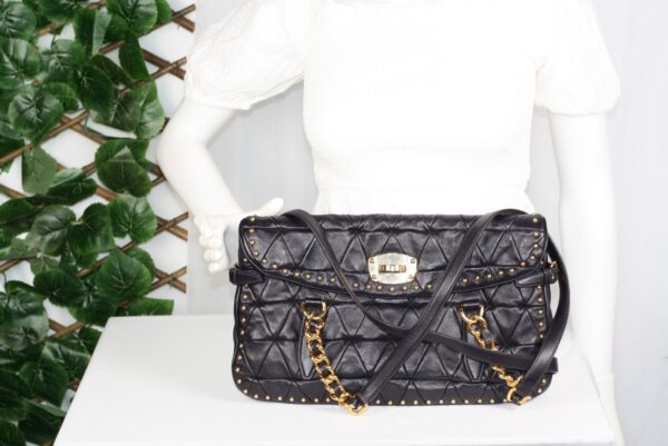 p1-72.jpg Miu Miu Nappa Quilted Studded Tote Deep Eggplant Purple Gold Hardware