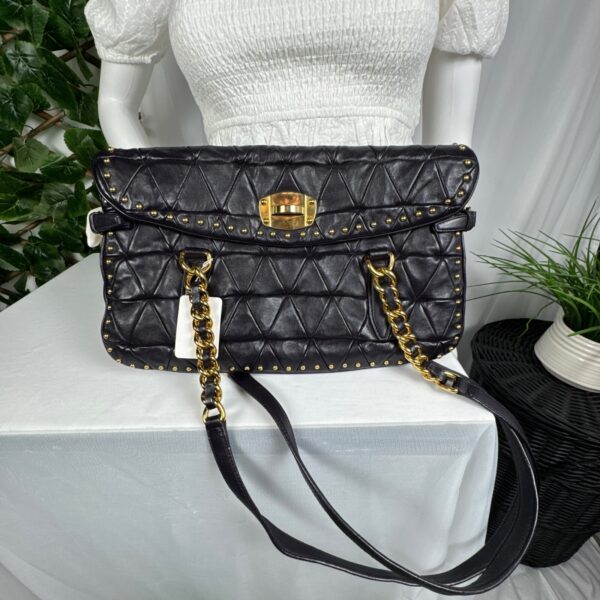 p1-74.jpg Miu Miu Nappa Quilted Studded Tote Deep Eggplant Purple Gold Hardware