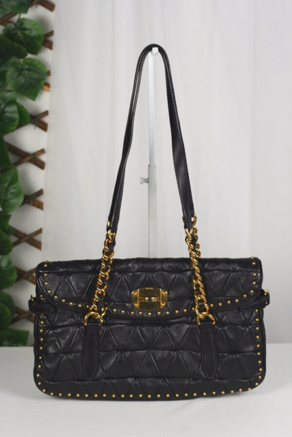 p1-75.jpg Miu Miu Nappa Quilted Studded Tote Deep Eggplant Purple Gold Hardware