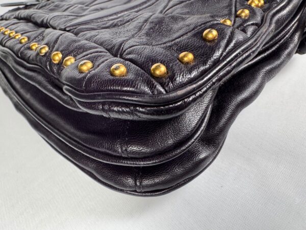 p1-76.jpg Miu Miu Nappa Quilted Studded Tote Deep Eggplant Purple Gold Hardware