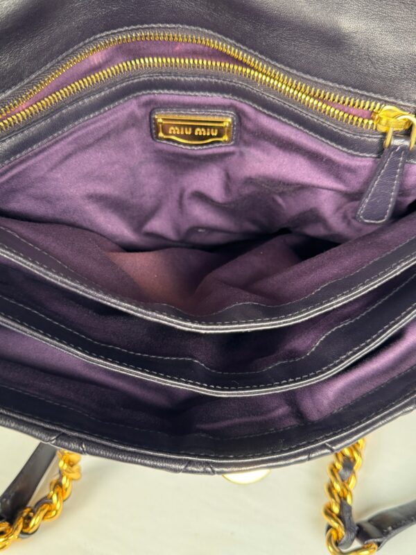 p1-78.jpg Miu Miu Nappa Quilted Studded Tote Deep Eggplant Purple Gold Hardware