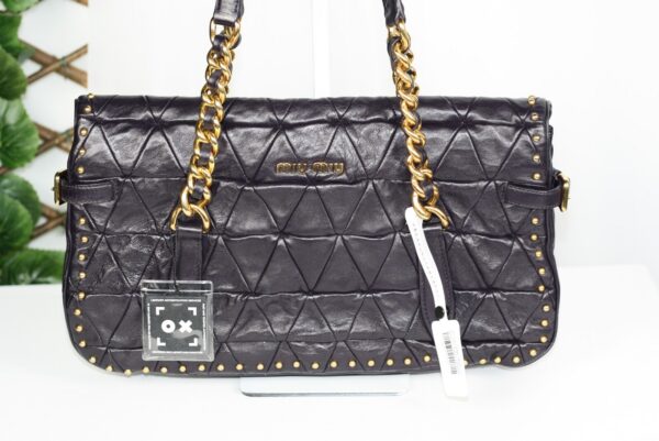 p1-80.jpg Miu Miu Nappa Quilted Studded Tote Deep Eggplant Purple Gold Hardware