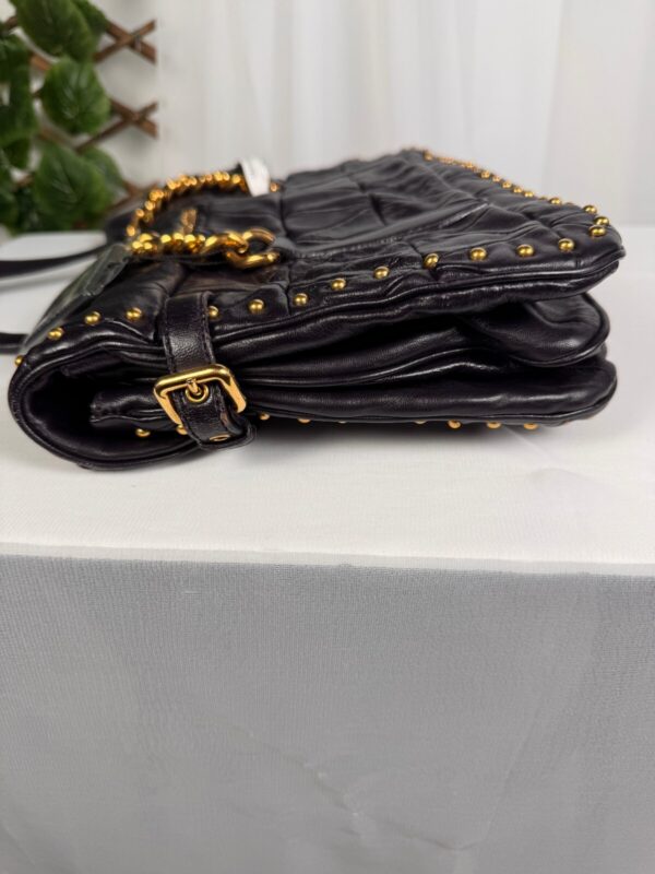 p1-82.jpg Miu Miu Nappa Quilted Studded Tote Deep Eggplant Purple Gold Hardware