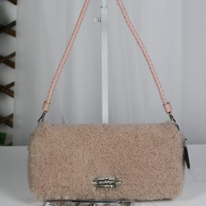 Miu Miu Pink Shearling Crystal Chain Shoulder Bag