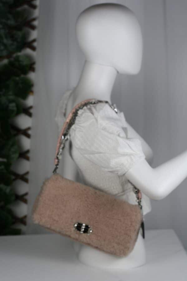 p1-85.jpg Miu Miu Pink Shearling Crystal Chain Shoulder Bag