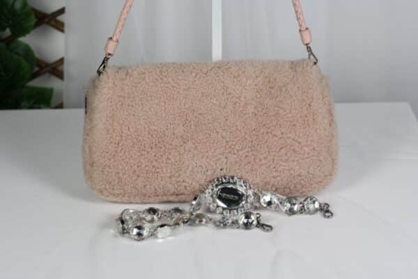 p1-88.jpg Miu Miu Pink Shearling Crystal Chain Shoulder Bag