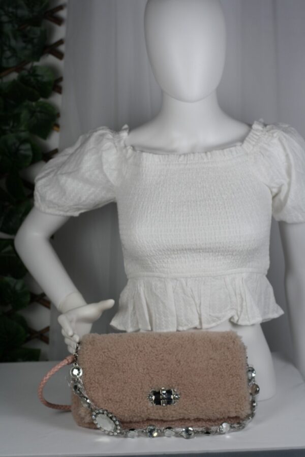p1-89.jpg Miu Miu Pink Shearling Crystal Chain Shoulder Bag