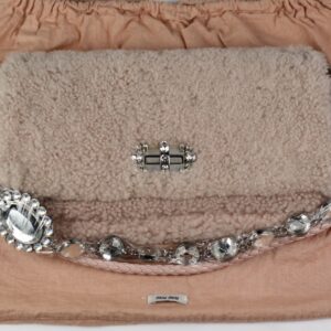 Miu Miu Pink Shearling Crystal Chain Shoulder Bag