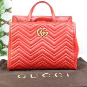 Gucci GG Marmont Medium Red Matelassé Leather Top Handle Tote